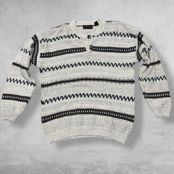 VTG Jantzen Pullover Sweater 100% Cotton Beige XL Fair Isle Fisherman Grandpa - Picture 1 of 9